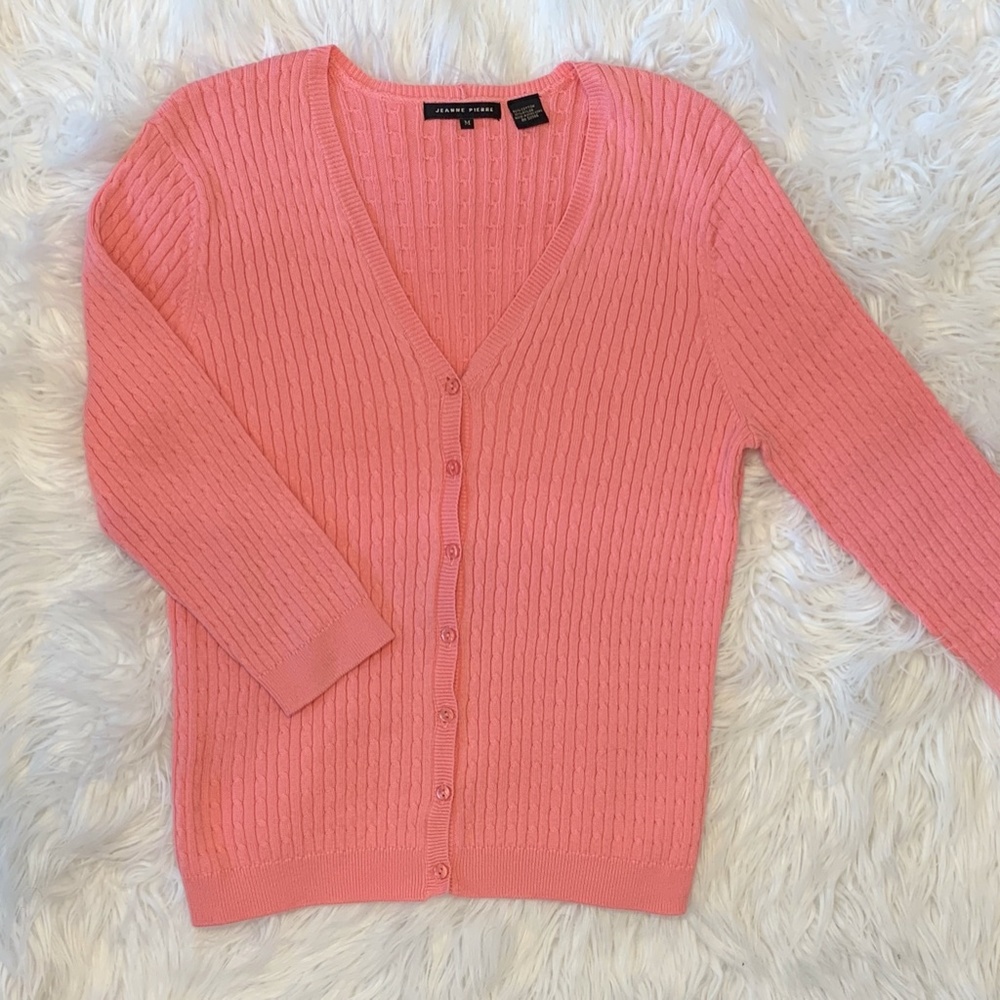 Jeanne Pierre Pink Cardigan Sweater Knitted Medium